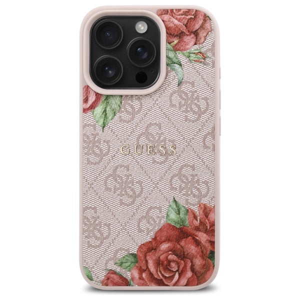 Θήκη MagSafe για Apple iPhone 16 Pro, Guess, 4G Flowers Print, Ροζ