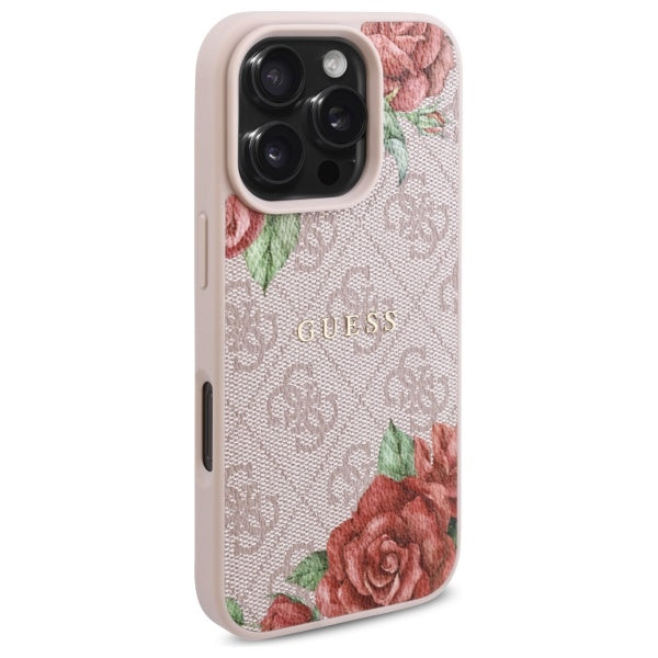Θήκη MagSafe για Apple iPhone 16 Pro, Guess, 4G Flowers Print, Ροζ
