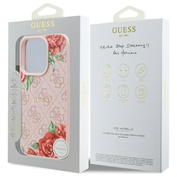 Θήκη MagSafe για Apple iPhone 16 Pro, Guess, 4G Flowers Print, Ροζ