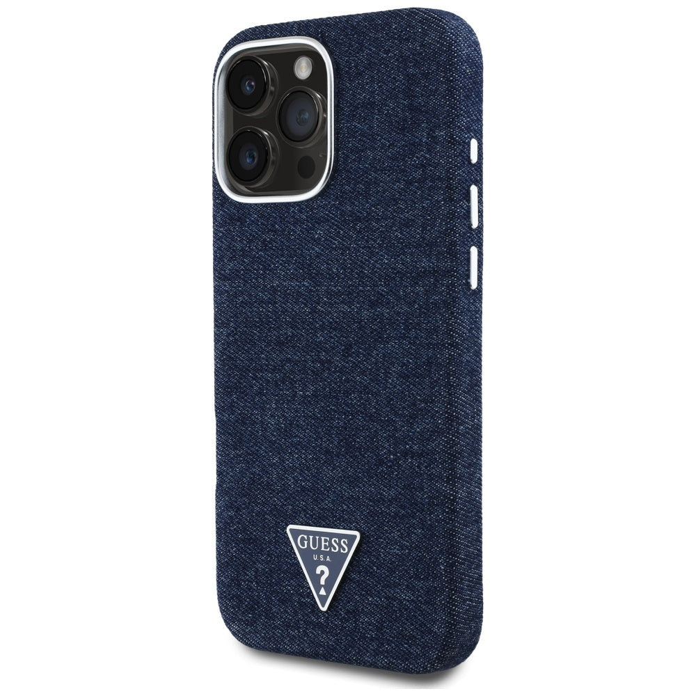 MagSafe Case for Apple iPhone 16 Pro, Guess, Denim Triangle Logo, Blue