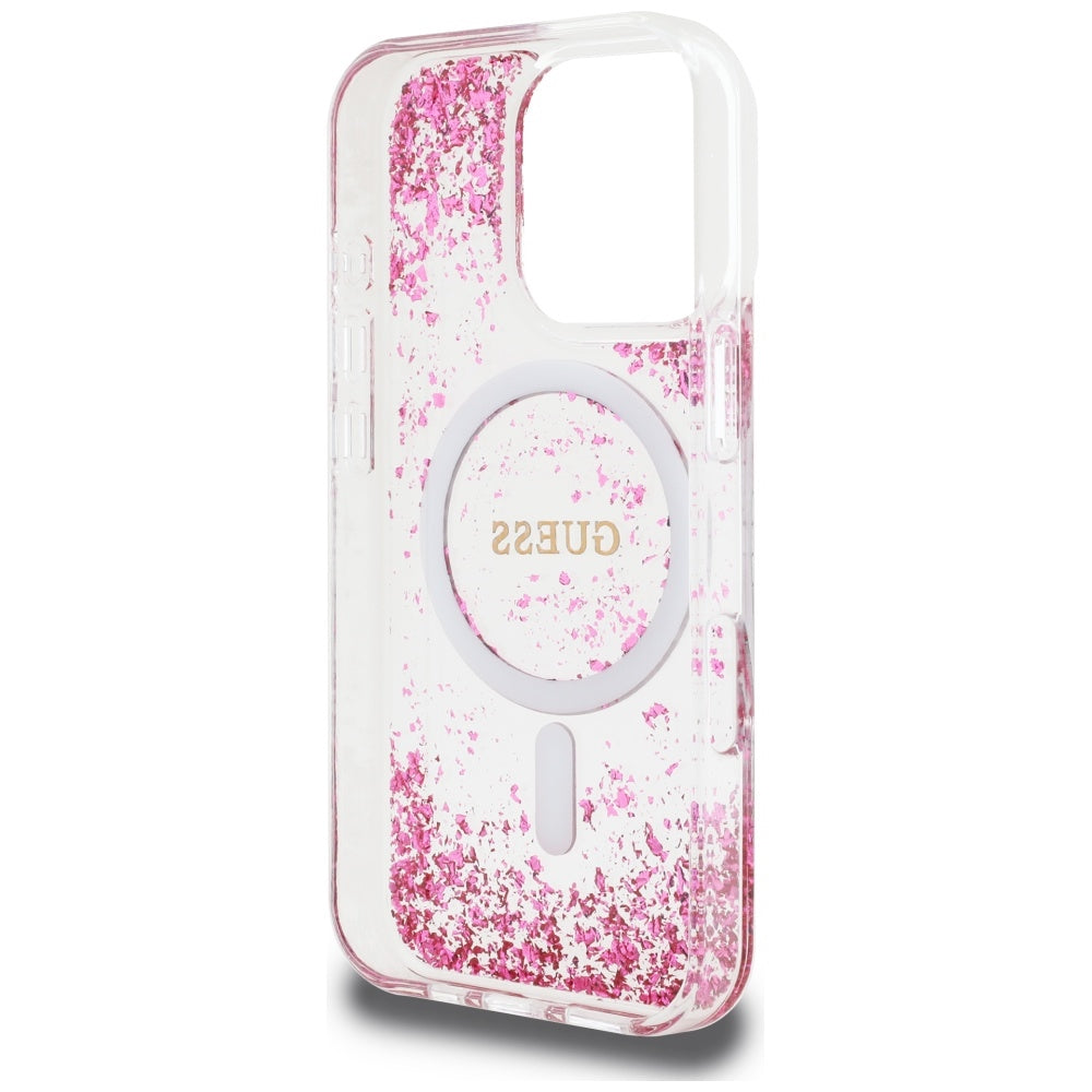 Θήκη MagSafe για Apple iPhone 16 Pro, Guess, Resin Bottom Glitter, Ροζ