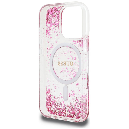Θήκη MagSafe για Apple iPhone 16 Pro, Guess, Resin Bottom Glitter, Ροζ