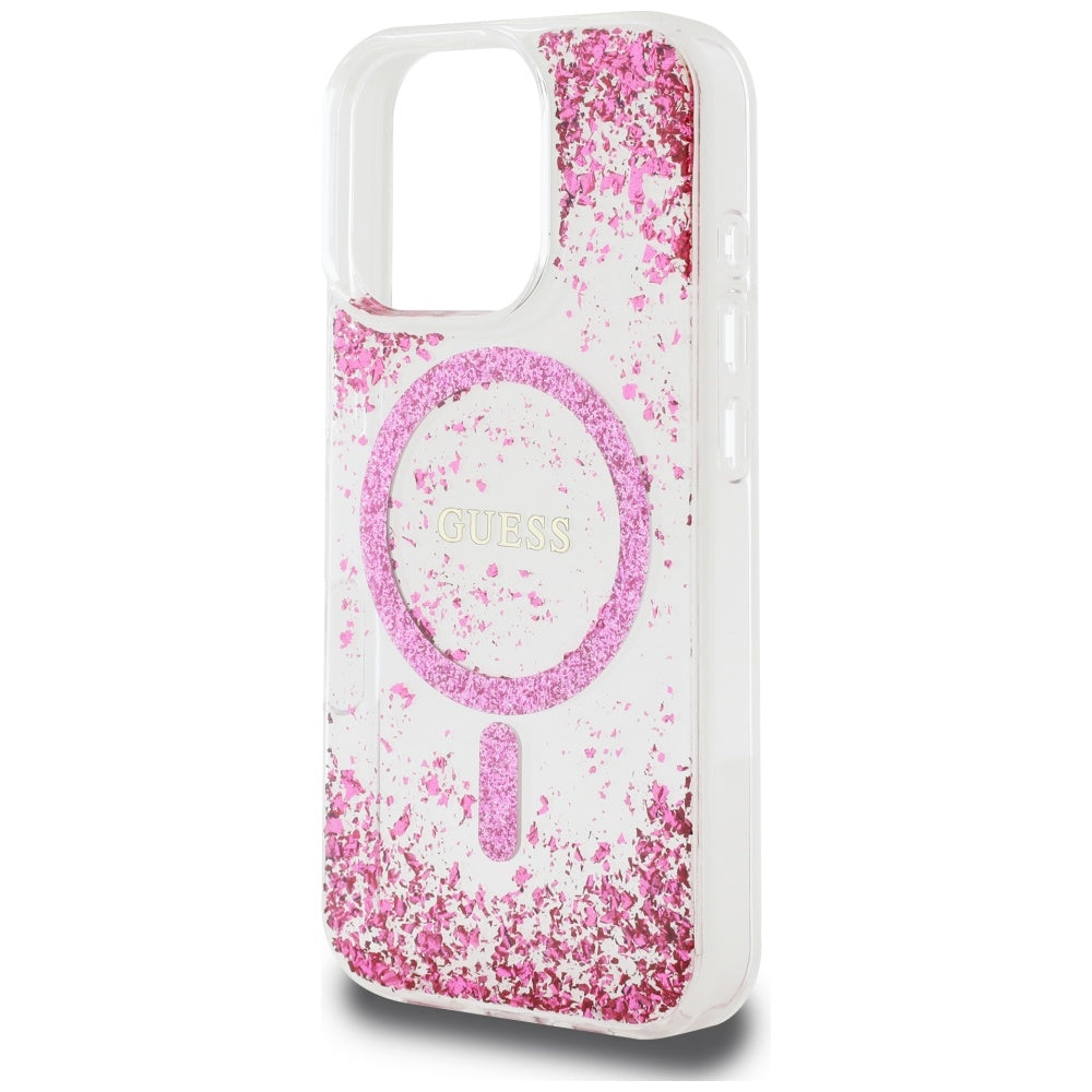 Θήκη MagSafe για Apple iPhone 16 Pro, Guess, Resin Bottom Glitter, Ροζ
