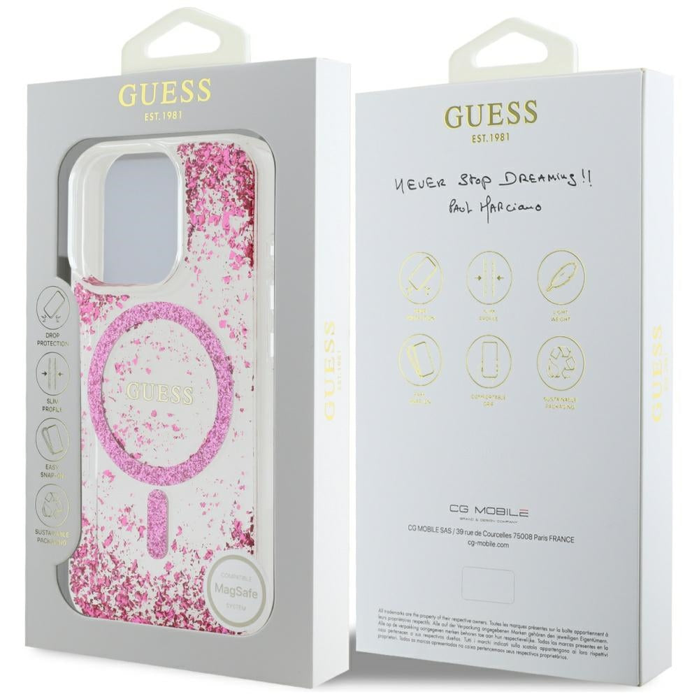 Θήκη MagSafe για Apple iPhone 16 Pro, Guess, Resin Bottom Glitter, Ροζ