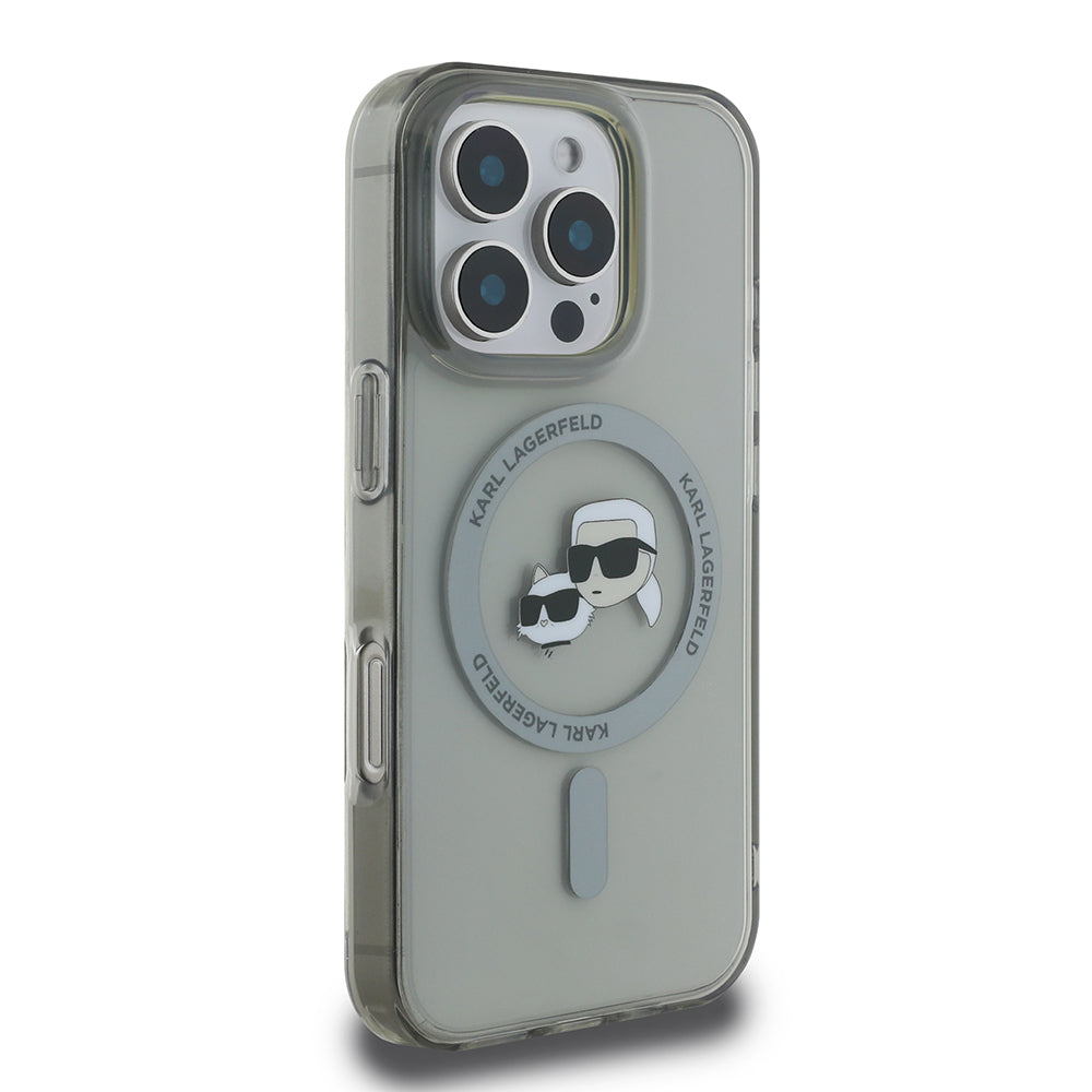 Θήκη MagSafe για Apple iPhone 16 Pro, Karl Lagerfeld, IML Metal Karl & Choupette's Heads, Μαύρη