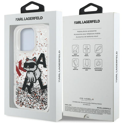 MagSafe Case for Apple iPhone 16 Pro, Karl Lagerfeld, Liquid Glitter Choupette Logo, Transparent