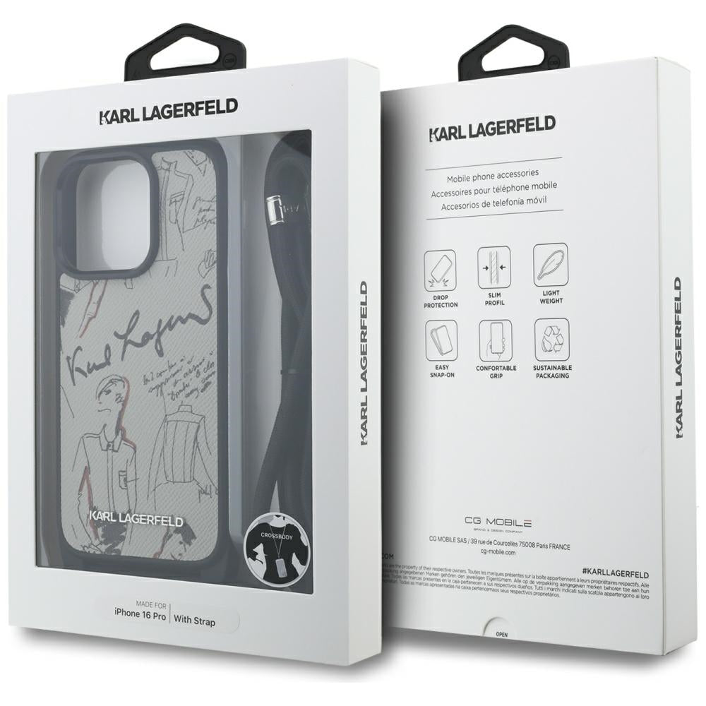 Θήκη MagSafe για Apple iPhone 16 Pro, Karl Lagerfeld, Saffiano Crossbody, Γκρι