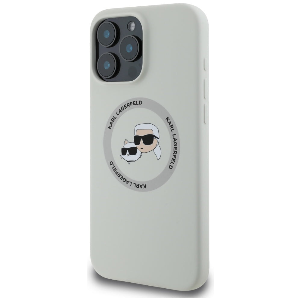 Θήκη MagSafe για Apple iPhone 16 Pro, Karl Lagerfeld, Σιλικόνη Karl & Choupette's Heads, Μπεζ