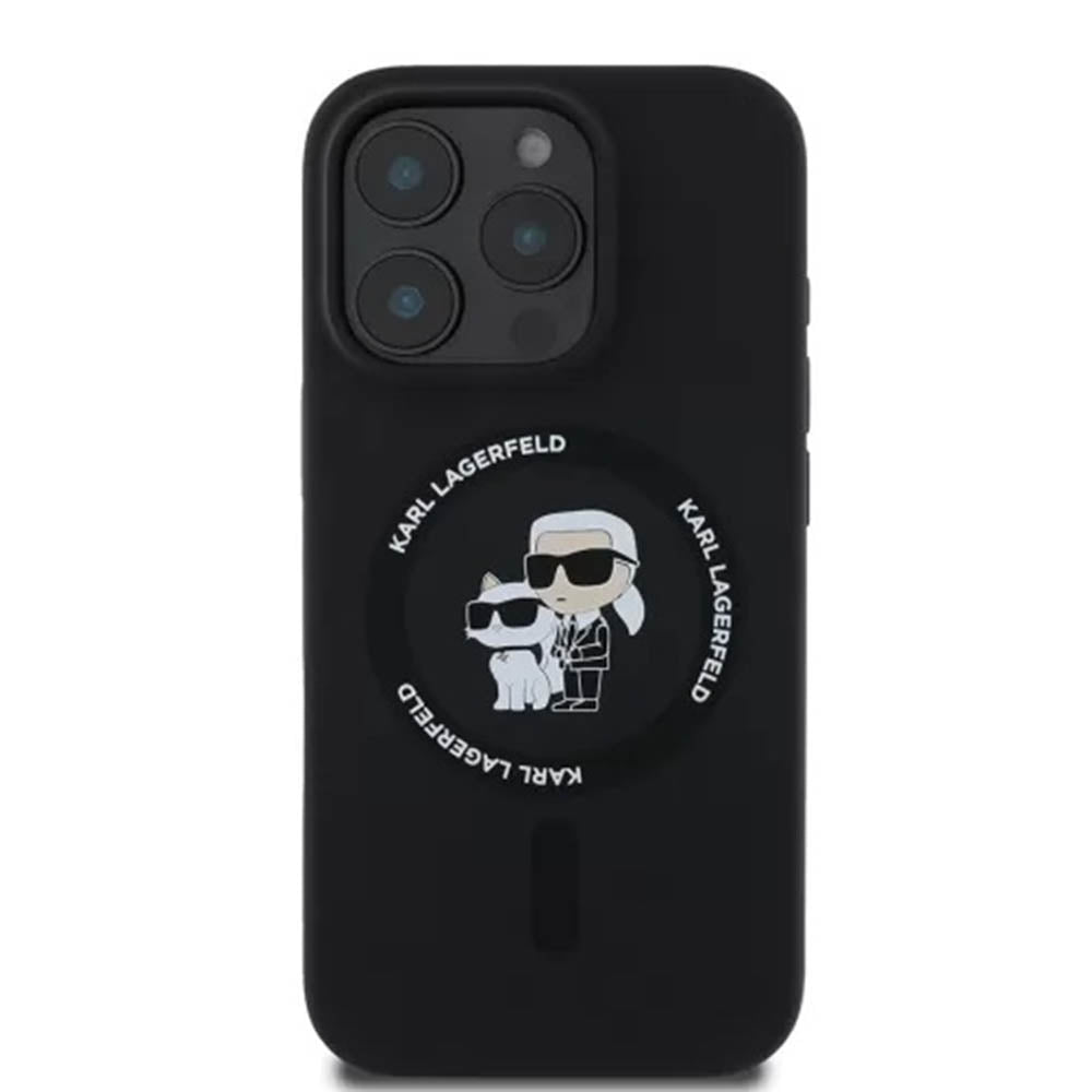 Θήκη MagSafe για Apple iPhone 16 Pro, Karl Lagerfeld, Σιλικόνη Karl & Choupette's Heads, Μαύρη