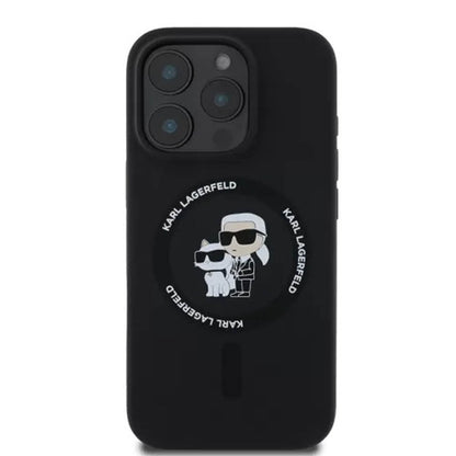Θήκη MagSafe για Apple iPhone 16 Pro, Karl Lagerfeld, Σιλικόνη Karl & Choupette's Heads, Μαύρη