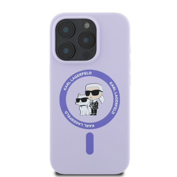 Θήκη MagSafe για Apple iPhone 16 Pro, Karl Lagerfeld, Silicone Ring Karl & Choupette, Μοβ