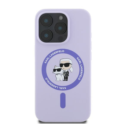 Θήκη MagSafe για Apple iPhone 16 Pro, Karl Lagerfeld, Silicone Ring Karl & Choupette, Μοβ
