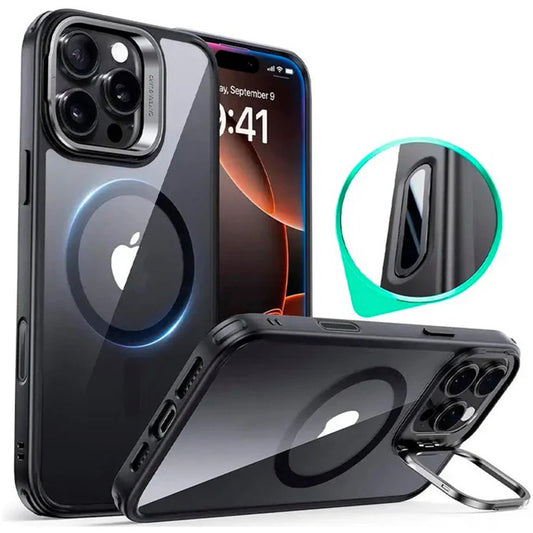 MagSafe Case for Apple iPhone 16 Pro Max, ESR, Classic Hybrid Kickstand Slide, Black Transparent