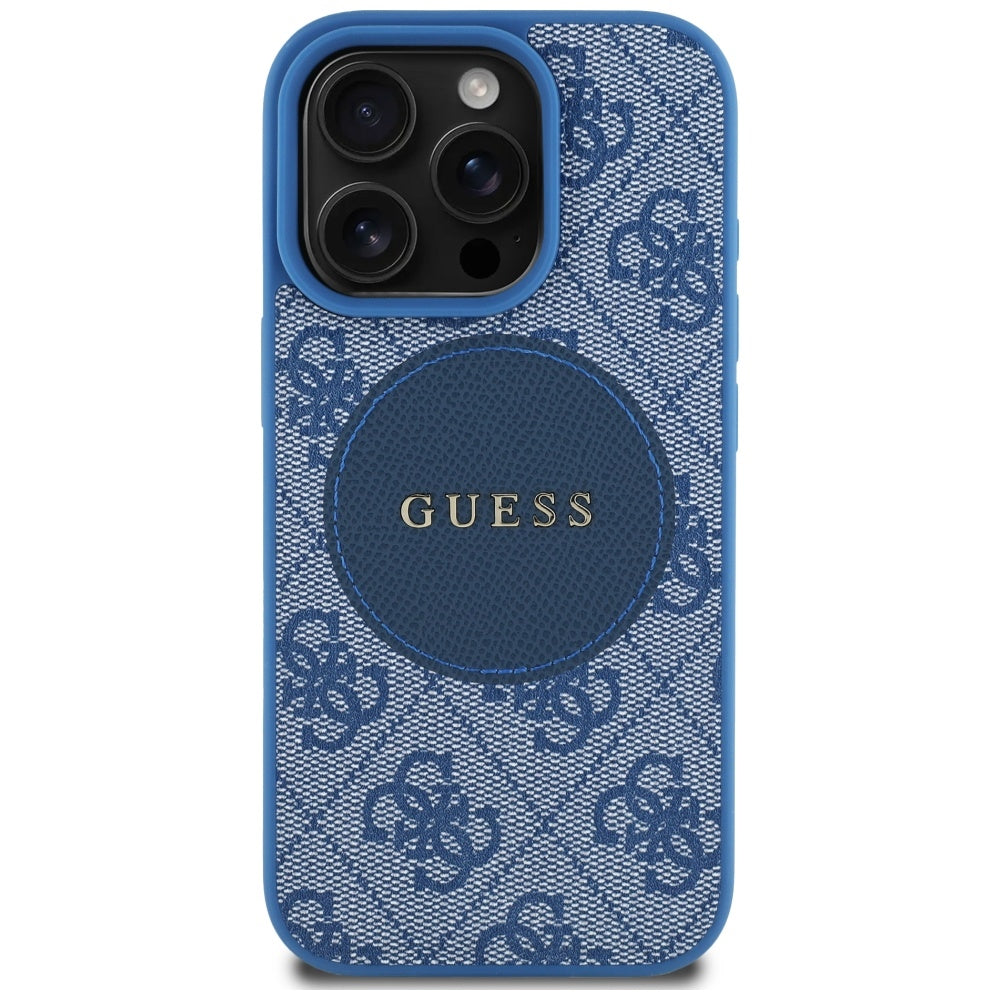 MagSafe Case for Apple iPhone 16 Pro Max, Guess, 4G Circle Classic Logo, Blue