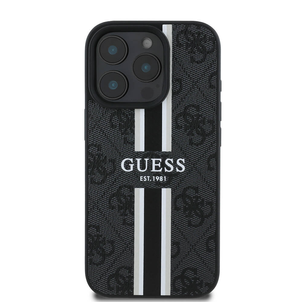 MagSafe Case for Apple iPhone 16 Pro Max, Guess, 4G Printed Stripes, Black