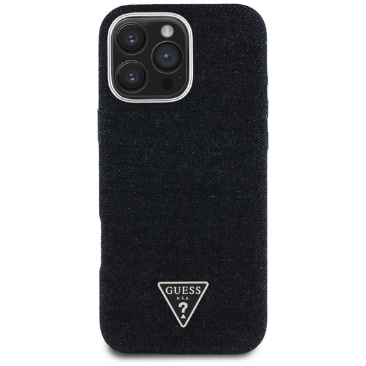 MagSafe Case for Apple iPhone 16 Pro Max, Guess, Denim Triangle Logo, Black