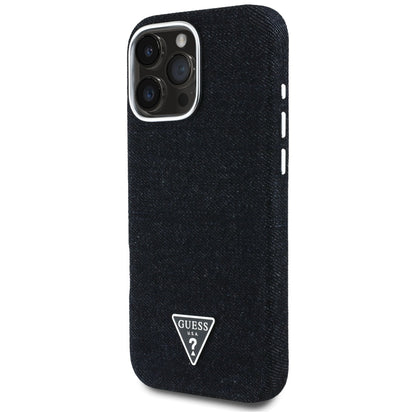 MagSafe Case for Apple iPhone 16 Pro Max, Guess, Denim Triangle Logo, Black