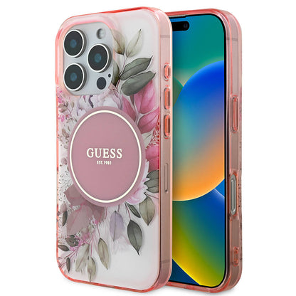 Θήκη MagSafe για Apple iPhone 16 Pro Max, Guess, IML Flower & Tonal Circle, Ροζ