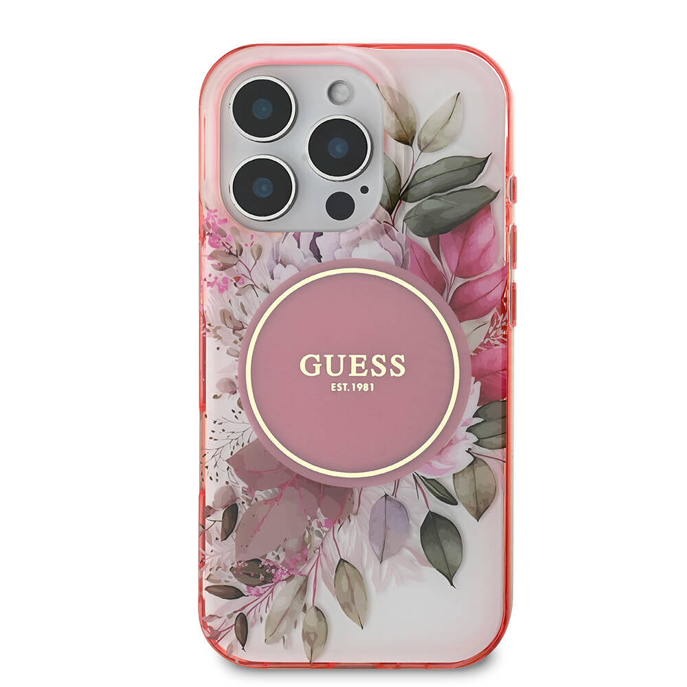 Θήκη MagSafe για Apple iPhone 16 Pro Max, Guess, IML Flower & Tonal Circle, Ροζ