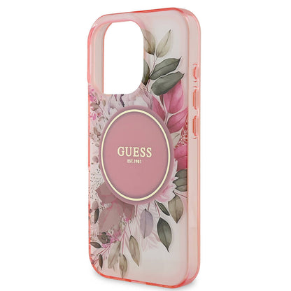 Θήκη MagSafe για Apple iPhone 16 Pro Max, Guess, IML Flower & Tonal Circle, Ροζ