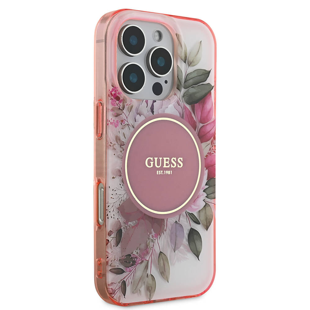 Θήκη MagSafe για Apple iPhone 16 Pro Max, Guess, IML Flower & Tonal Circle, Ροζ