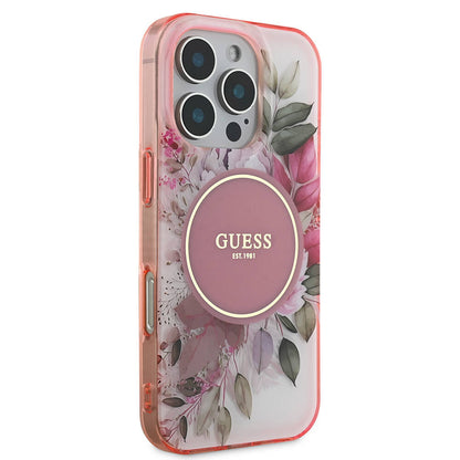 Θήκη MagSafe για Apple iPhone 16 Pro Max, Guess, IML Flower & Tonal Circle, Ροζ