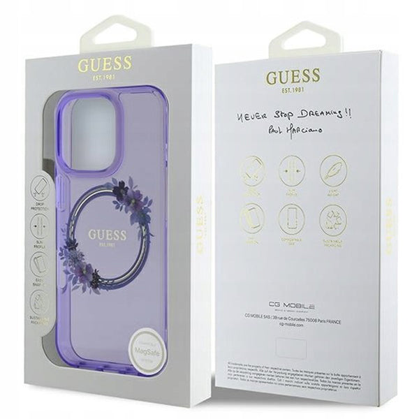 Θήκη MagSafe για Apple iPhone 16 Pro Max, Guess, IML Flowers Wreath, Μωβ