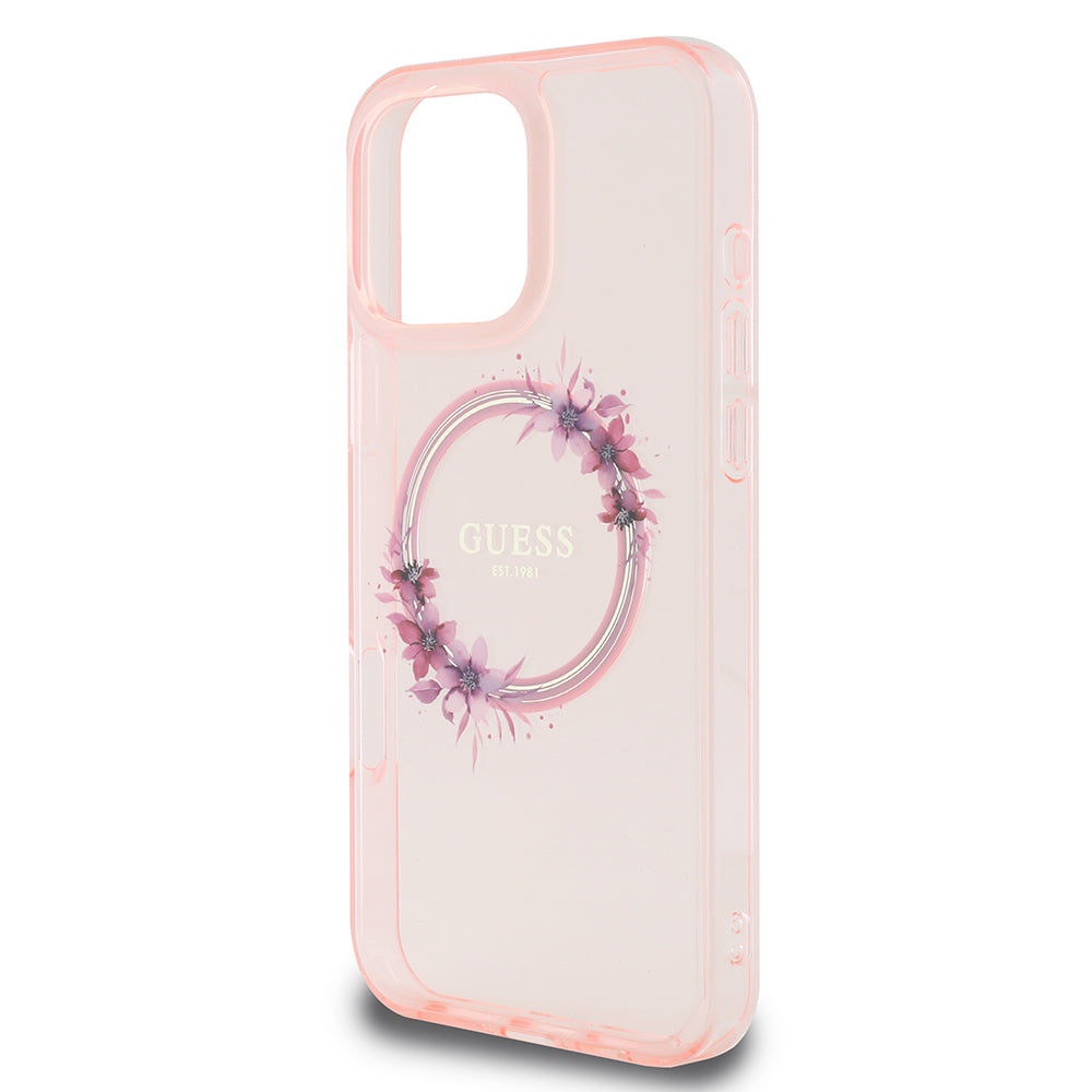 Θήκη MagSafe για Apple iPhone 16 Pro Max, Guess, IML Flowers Wreath, Ροζ