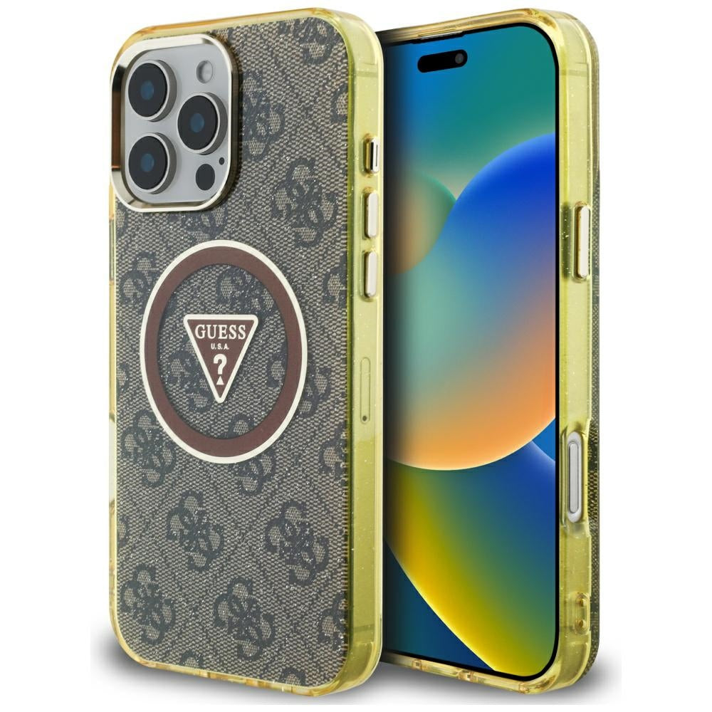Θήκη MagSafe για Apple iPhone 16 Pro Max, Guess, IML Glitter 4G Circle Triangle, Καφέ