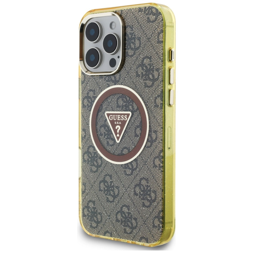 Θήκη MagSafe για Apple iPhone 16 Pro Max, Guess, IML Glitter 4G Circle Triangle, Καφέ