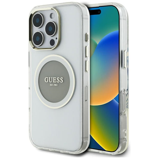 Θήκη MagSafe για Apple iPhone 16 Pro Max, Guess, IML Metal Colored Circle, Γκρι