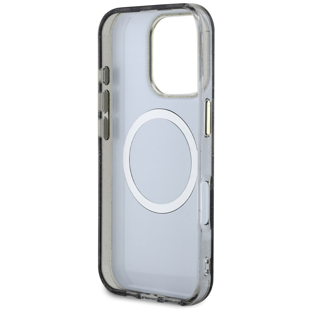 Θήκη MagSafe για Apple iPhone 16 Pro Max, Guess, IML Metal Glitter Flowers Triangle, Μαύρη