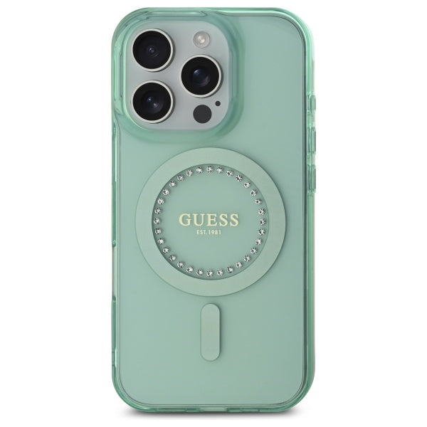 MagSafe Case for Apple iPhone 16 Pro Max, Guess, IML Rhinestone, Green
