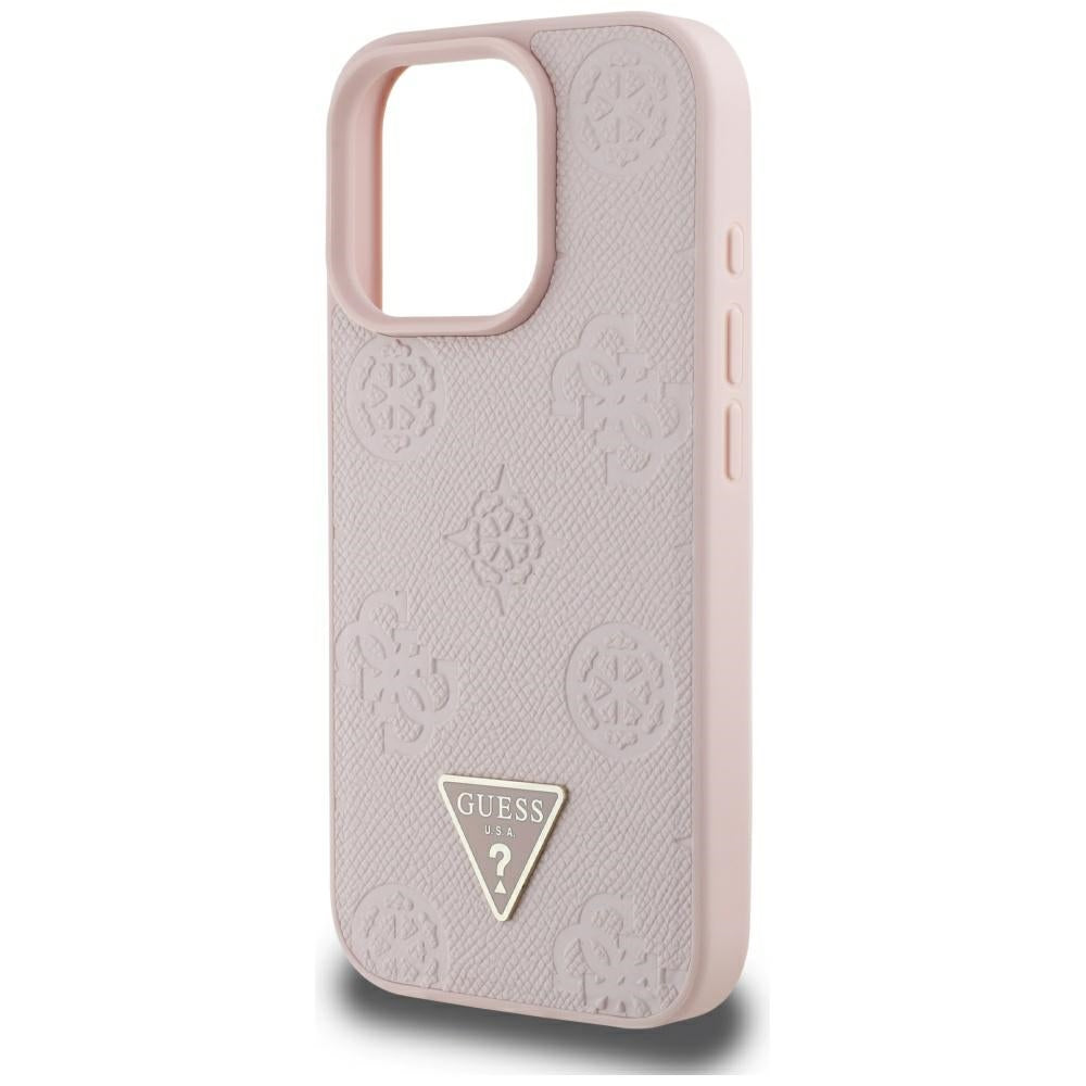 MagSafe Case for Apple iPhone 16 Pro Max, Guess, Peony Grained Hot Stamp Triangle, Pink