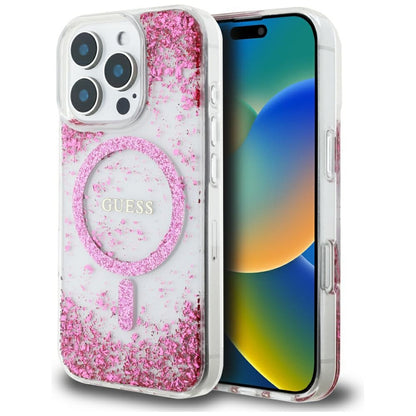 Θήκη MagSafe για Apple iPhone 16 Pro Max, Guess, Resin Bottom Glitter, Ροζ
