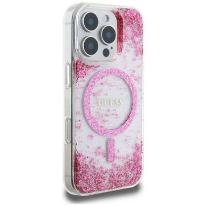 Θήκη MagSafe για Apple iPhone 16 Pro Max, Guess, Resin Bottom Glitter, Ροζ