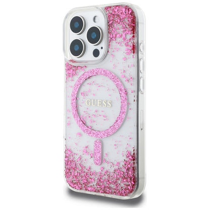 Θήκη MagSafe για Apple iPhone 16 Pro Max, Guess, Resin Bottom Glitter, Ροζ