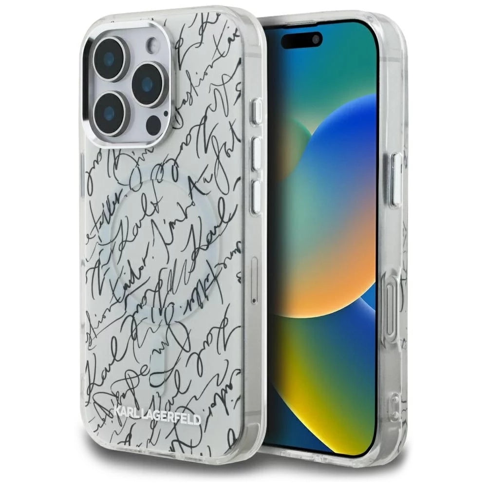 Θήκη MagSafe για Apple iPhone 16 Pro Max, Karl Lagerfeld, IML Karl Script Pattern, Λευκή