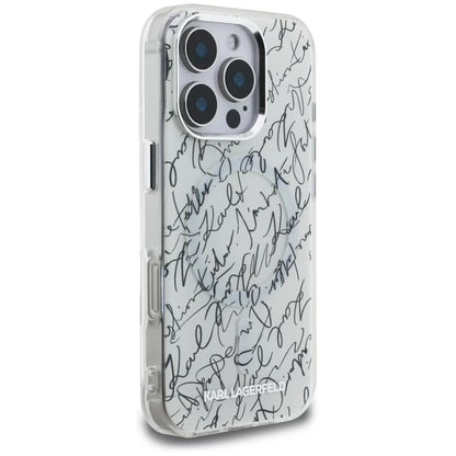 Θήκη MagSafe για Apple iPhone 16 Pro Max, Karl Lagerfeld, IML Karl Script Pattern, Λευκή