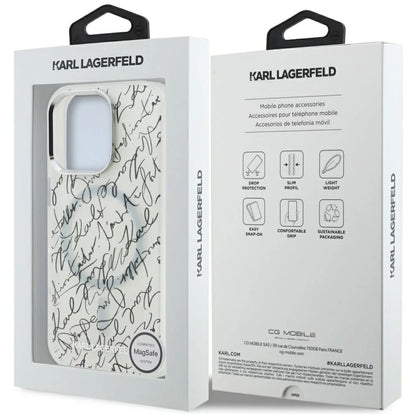 Θήκη MagSafe για Apple iPhone 16 Pro Max, Karl Lagerfeld, IML Karl Script Pattern, Λευκή