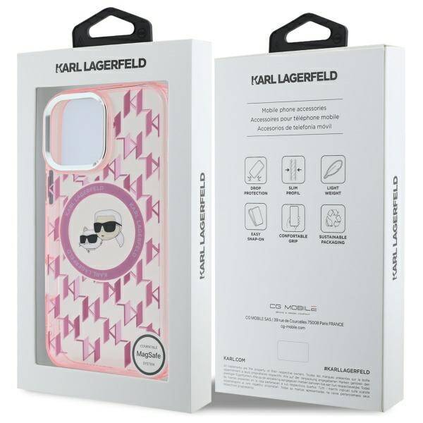 Θήκη MagSafe για Apple iPhone 16 Pro Max, Karl Lagerfeld, IML Monogram Karl & Choupette's Heads, Ροζ