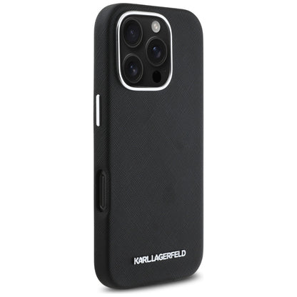 Θήκη MagSafe για Apple iPhone 16 Pro Max, Karl Lagerfeld, Saffiano Full Wrapped Elongated Metal Logo, Μαύρη