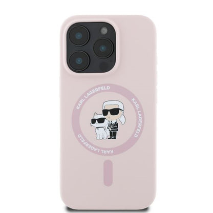 Θήκη MagSafe για Apple iPhone 16 Pro Max, Karl Lagerfeld, Silicone Ring Karl & Choupette, Ροζ