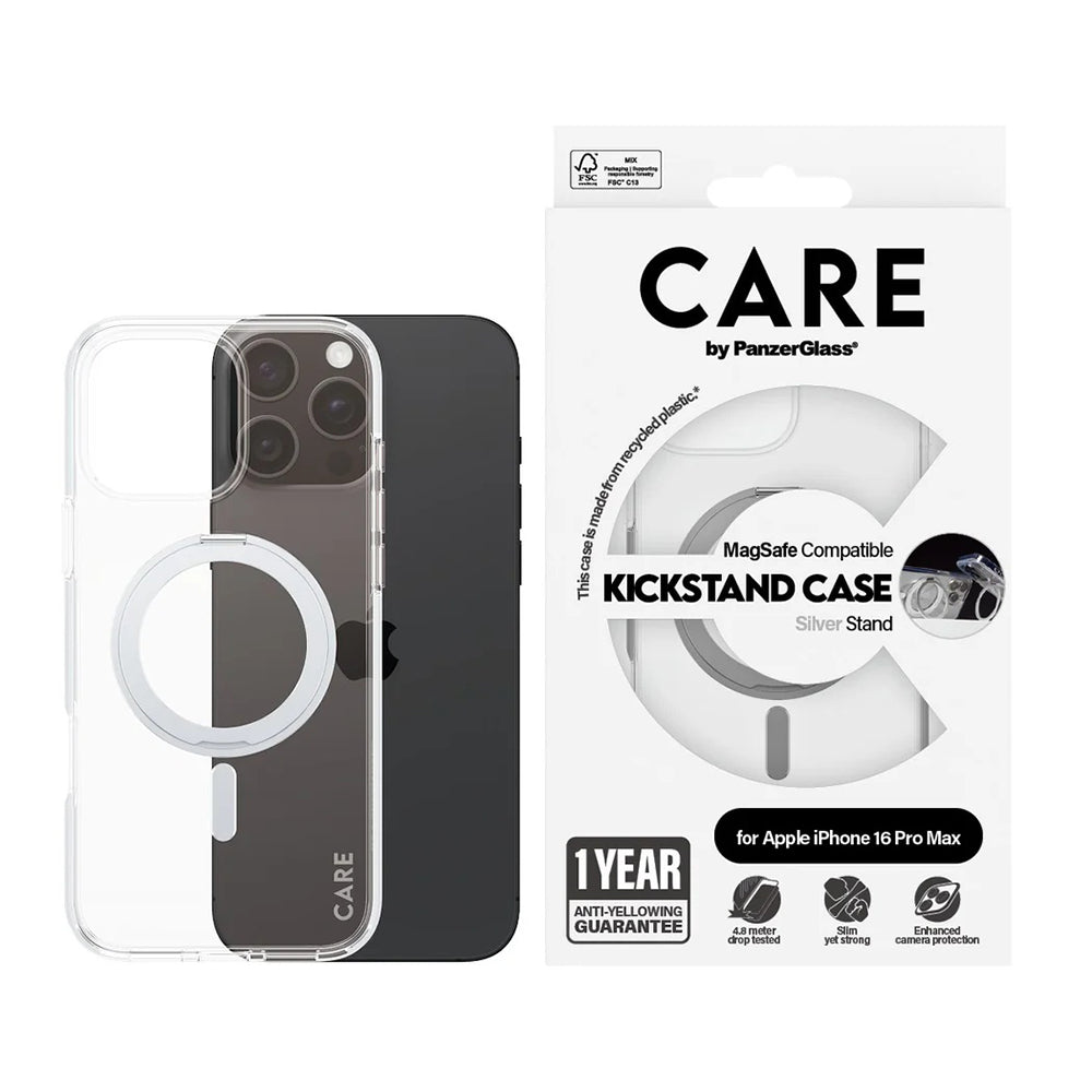 Θήκη MagSafe για Apple iPhone 16 Pro Max, PanzerGlass, Λειτουργία Υποστήριξης Kickstand, Διάφανη Ασημί