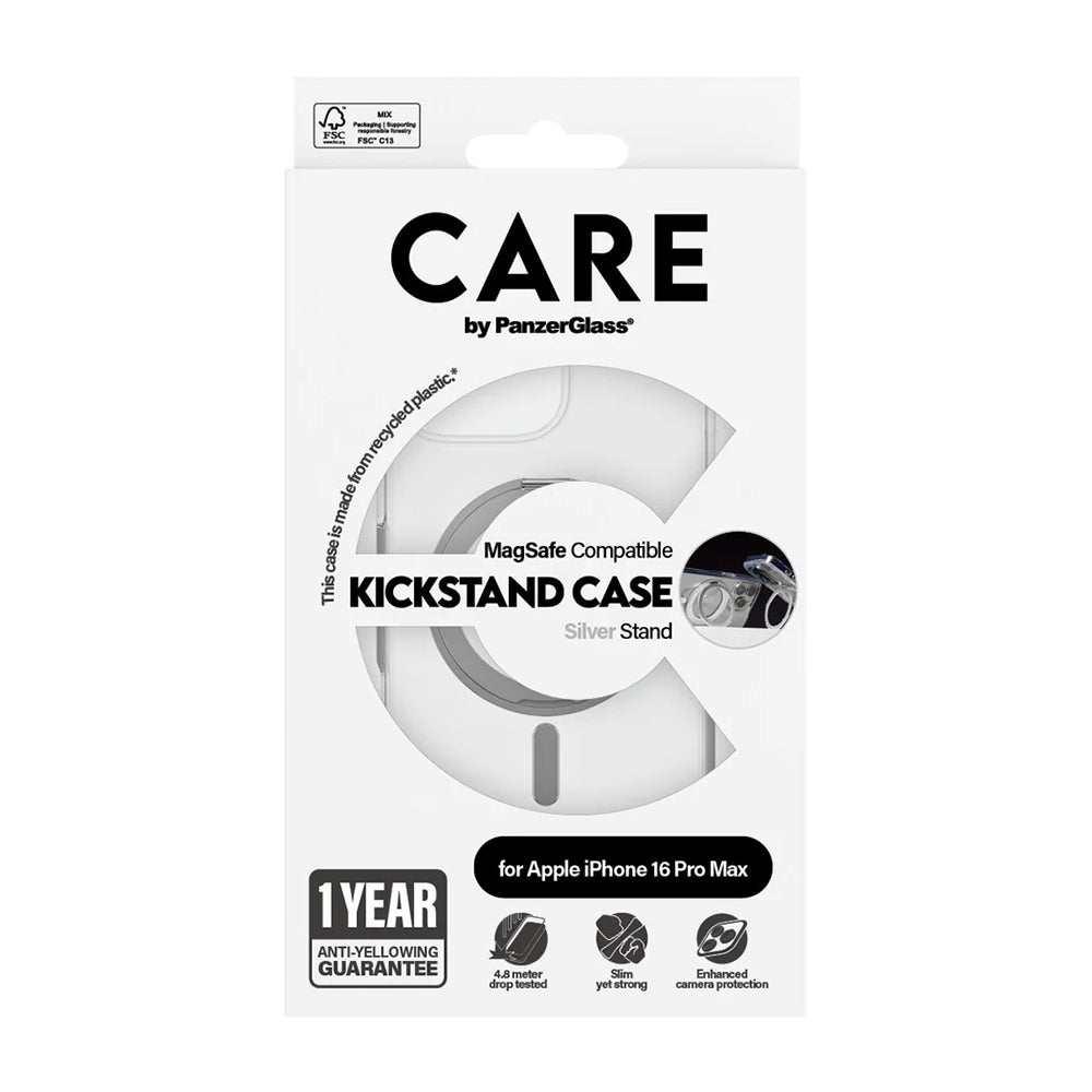 Θήκη MagSafe για Apple iPhone 16 Pro Max, PanzerGlass, Λειτουργία Υποστήριξης Kickstand, Διάφανη Ασημί