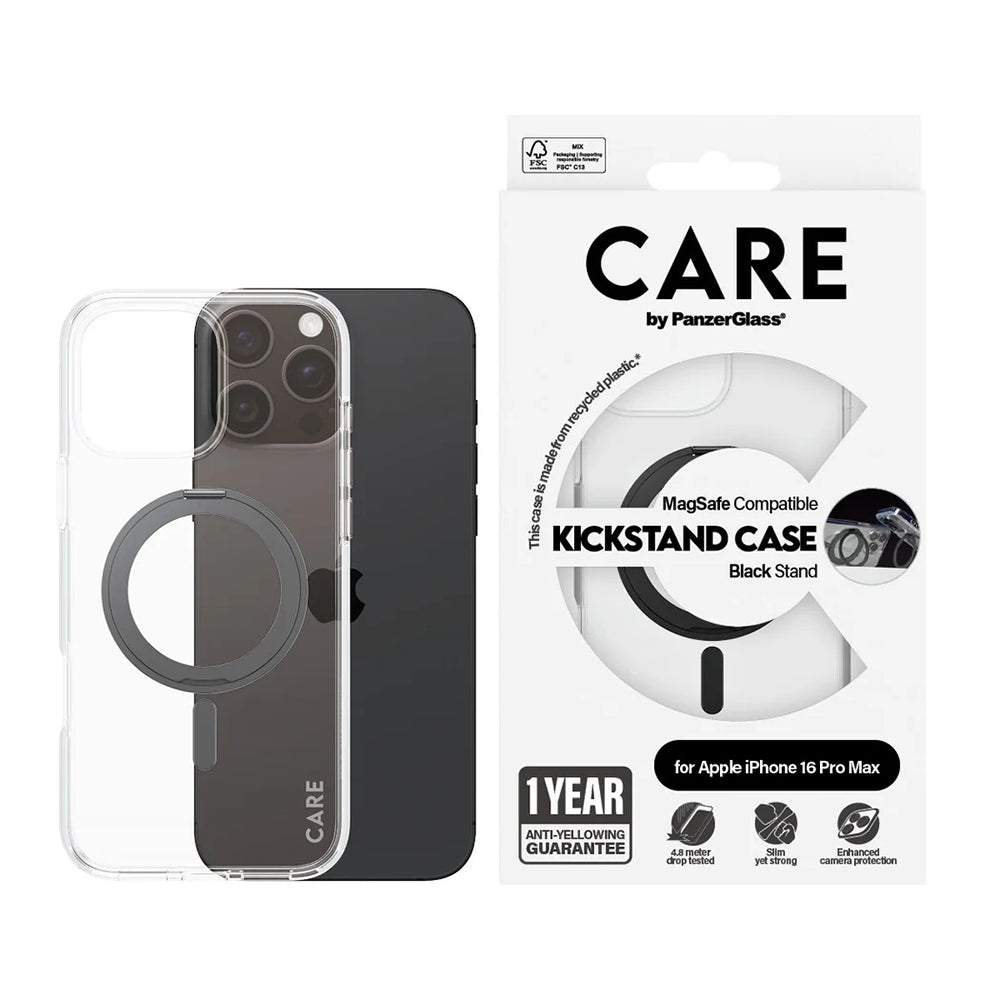 Θήκη MagSafe για Apple iPhone 16 Pro Max, PanzerGlass, με Χαρακτηριστικό Kickstand, Διαφανής Μαύρη
