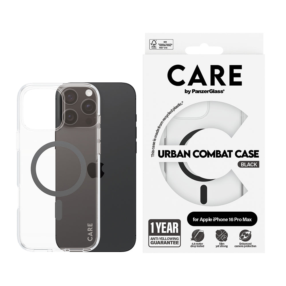 Θήκη MagSafe για Apple iPhone 16 Pro Max, PanzerGlass, Care Urban Combat, Διαφανής Μαύρη