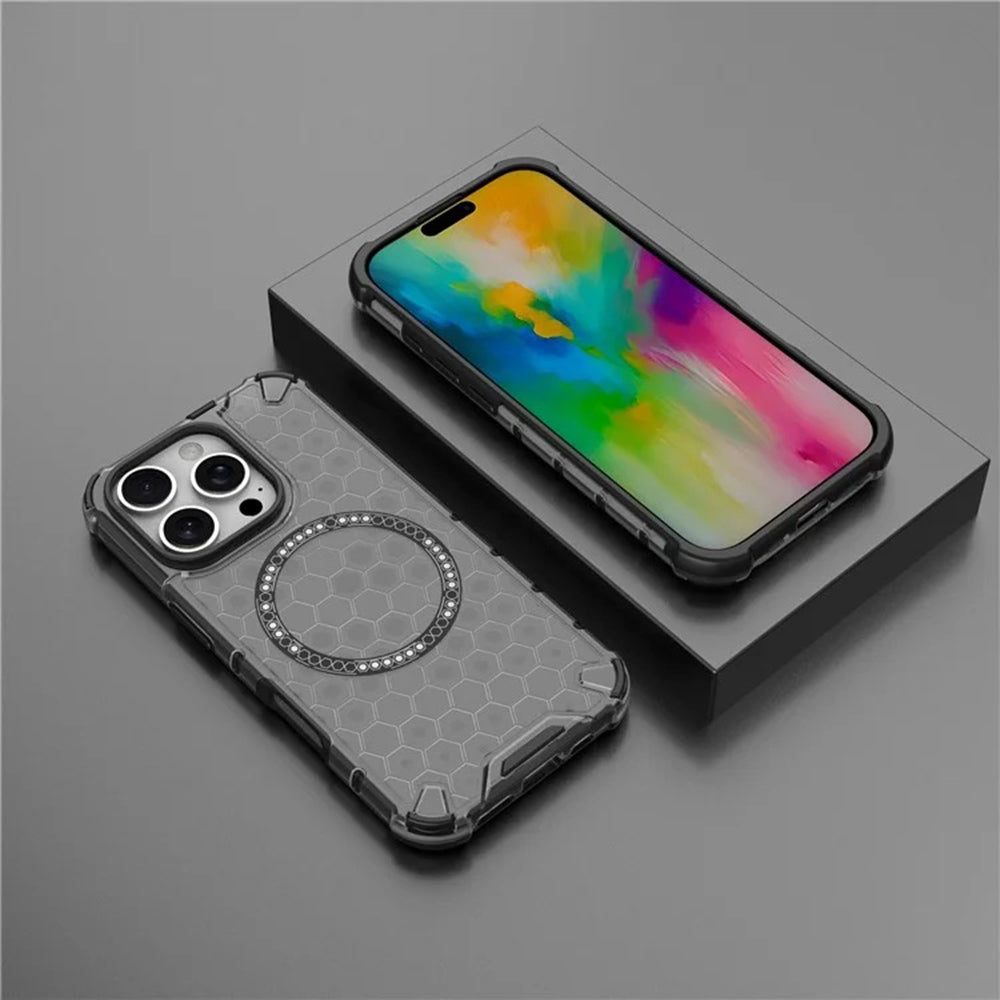 MagSafe Case for Apple iPhone 16 Pro Max, Techsuit, HoneyComb Shield, Black