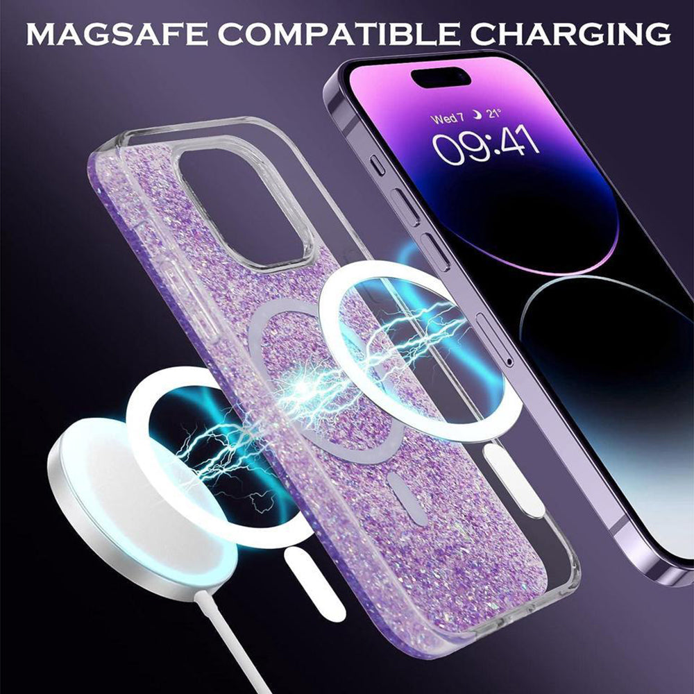 MagSafe Case for Apple iPhone 16 Pro Max, Techsuit, Sparkly Glitter, Blue