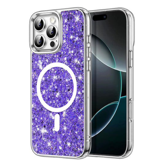 Θήκη MagSafe για Apple iPhone 16 Pro Max, Techsuit, Sparkly Glitter, Μωβ